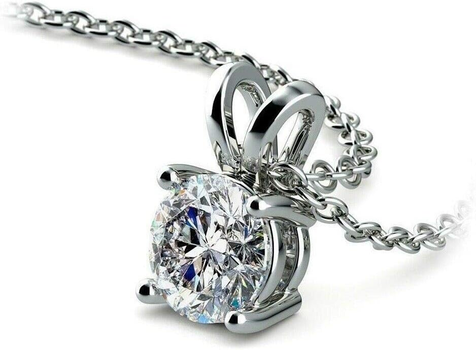 1.85 Carat Round Cubic Zirconia Studded Prong setting White Gold Plated sterling Silver Pendant Without Chain For Women and Teenage Girls