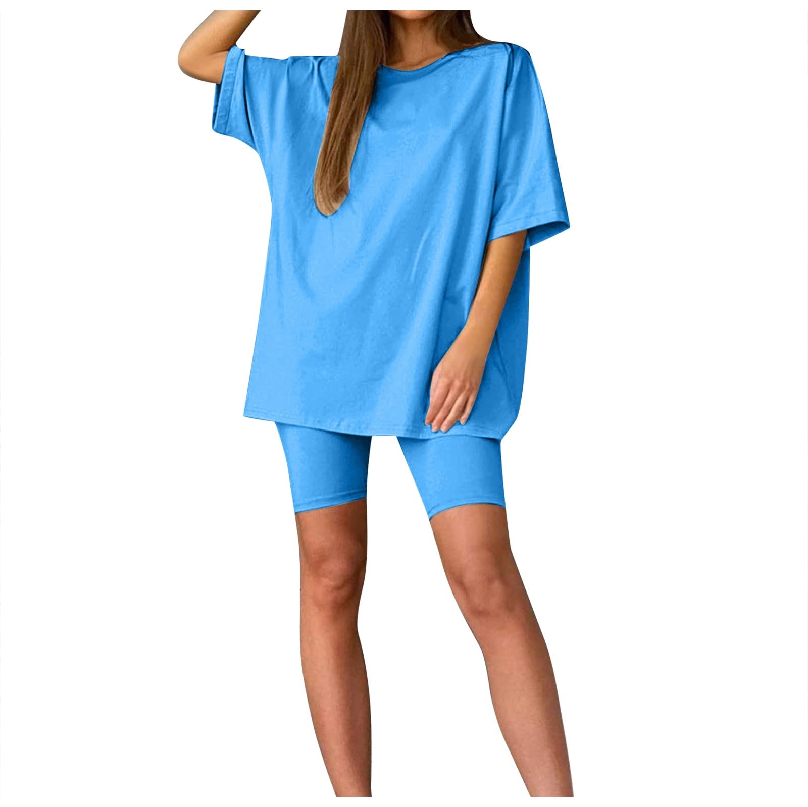 Generisch Trajes de dos piezas para mujer, tops de manga corta y pantalones cortos, conjuntos de deportes de yoga para correr