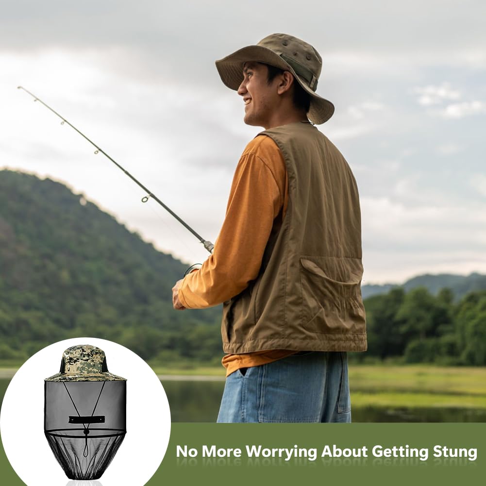 Moustique Chapeau de Soleil, Chapeau de pêcheur de Protection Solaire, Chapeau Anti Moustique, Chapeau d'apiculteur, TêTe Moustique Net pour Randonnée en Plein Air Camping Jardinage Pêche