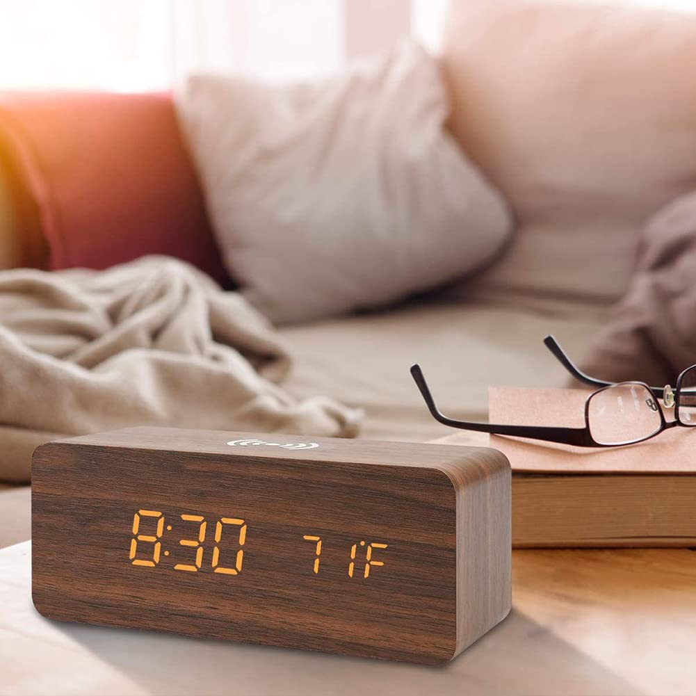 SPORTARC Réveil sans fil avec affichage LED à intensité variable – Double réveil silencieux avec chargeur USB