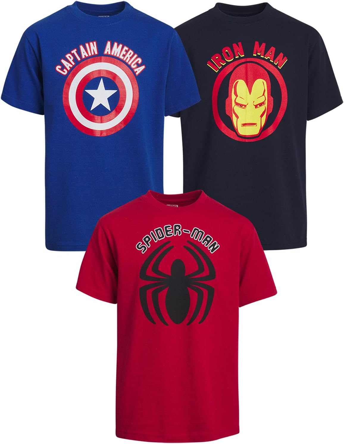 Marvel Boys Avengers T-Shirt 3 Pack - Iron Man, Captain America, Spider-Man Big Face Superheroes