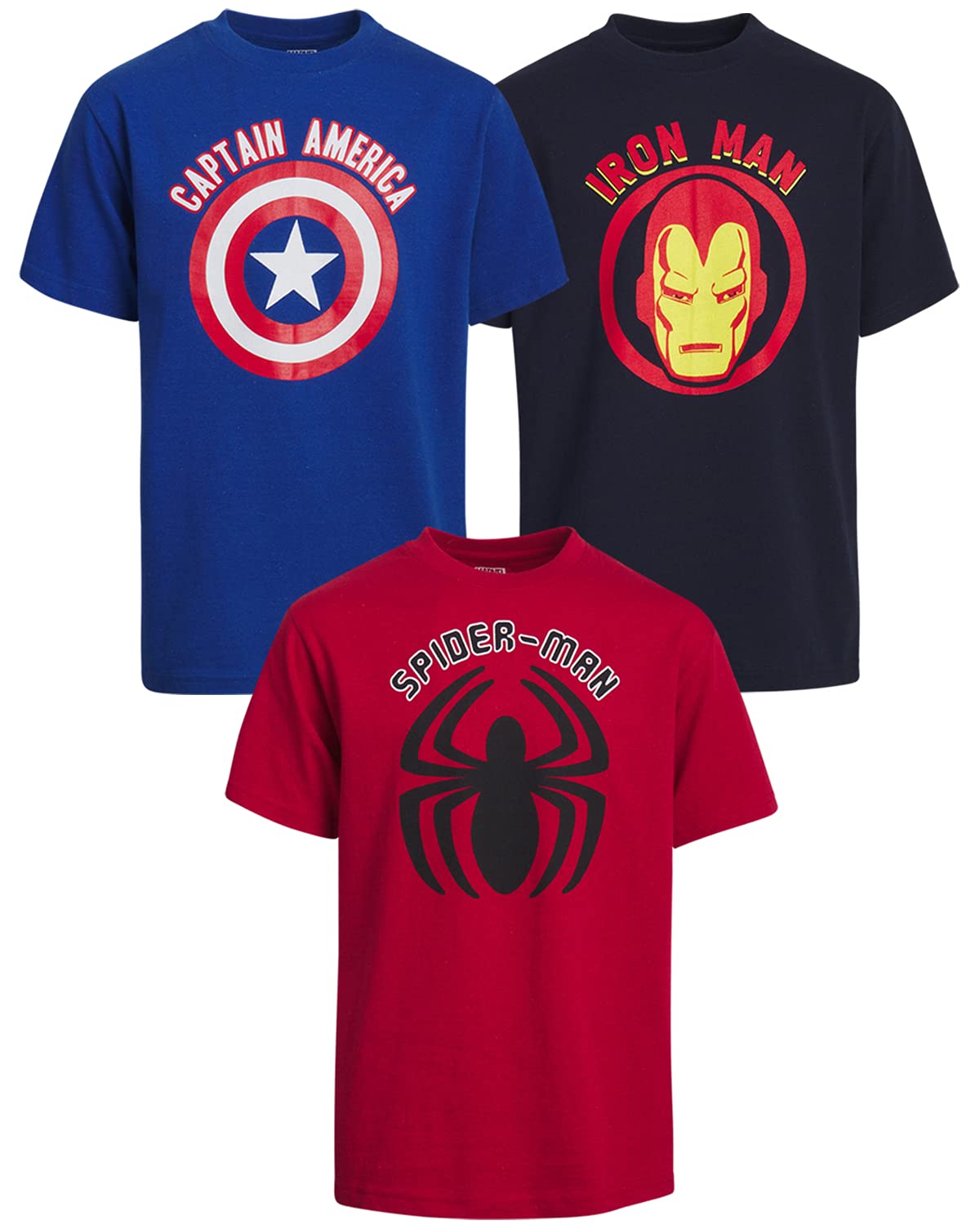 Marvel Boys Avengers T-Shirt 3 Pack - Iron Man, Captain America, Spider-Man Big Face Superheroes