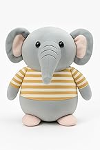 Fun4you Plush Elephant Stuffed Animal Toy with Blue Striped T-Shirt, Soft Toy for Kids, Grey (Yellow)