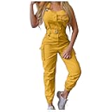 Jumpsuits for Women Casual Fashion Adjustable Overalls Solid One Piece Sleeveless Cargo Rompers