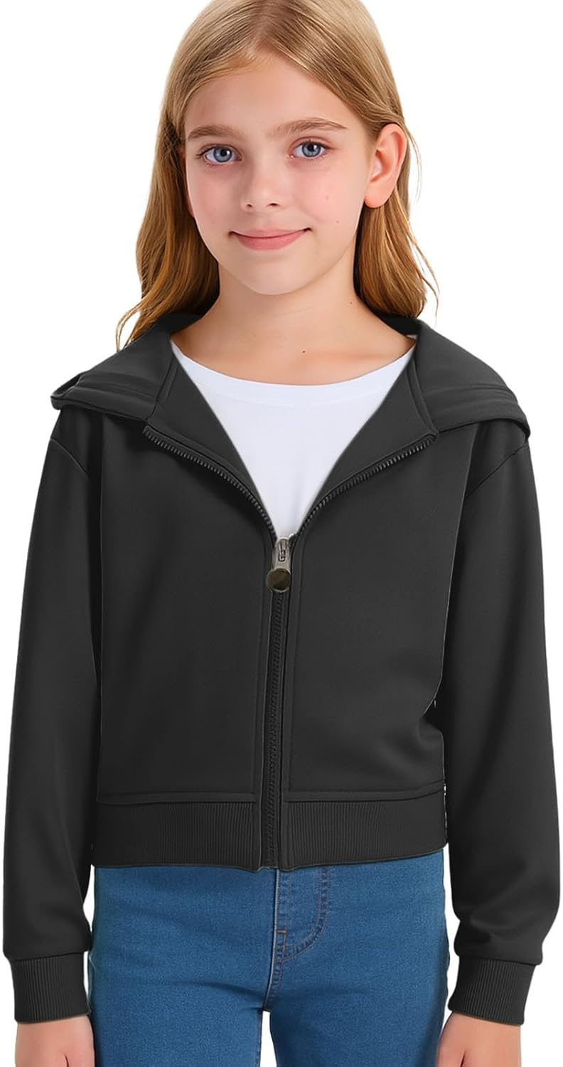 Girls Fashion Zip Up Hoodies Kids Cute Crop Sweatshirts Teen Trendy Preppy Jackets Clothes - Image 4