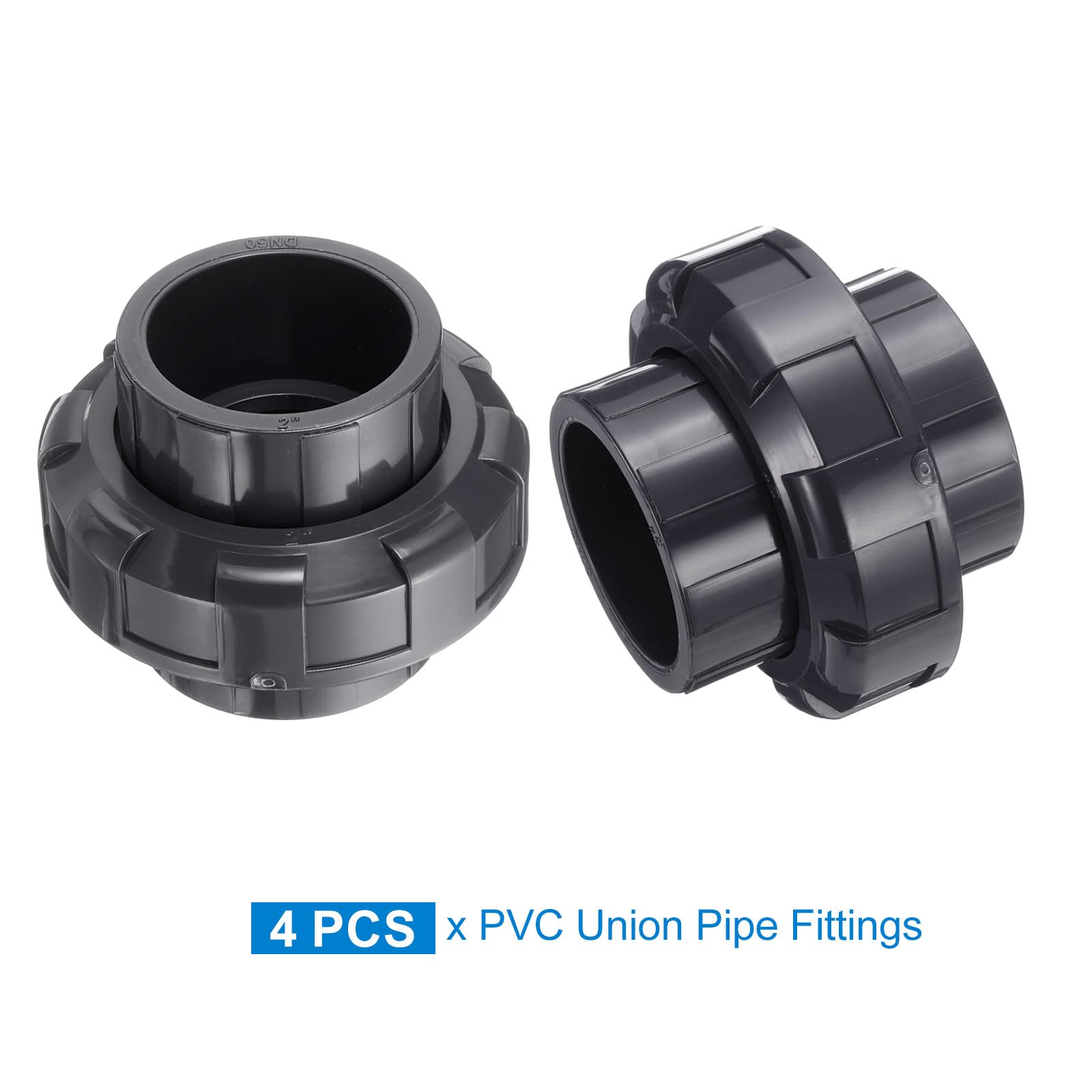 QUARKZMAN Złączki rurowe PVC Union 2" złącze wtykowe do węża wysokiej jakości meble do węża ogrodowego basen hydraulika zewnętrzna ciemny szary 4 szt