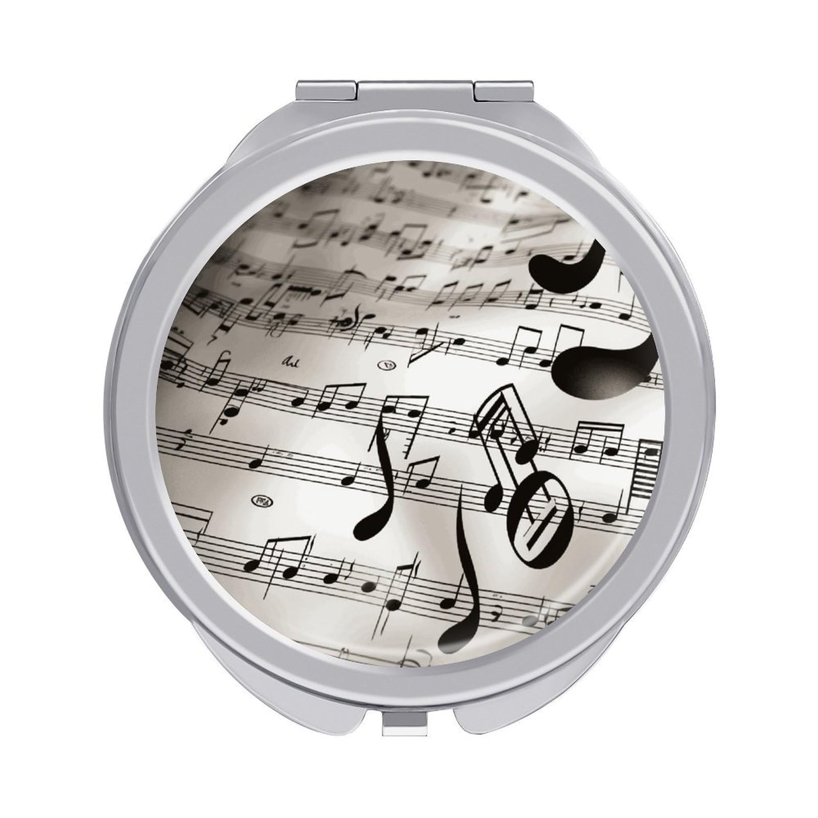 Fekiloot Style Music Notes Print Travel Makeup Mirror Handheld Compact Mirror Portable Pocket Mirror Double-Sided 1X/2X Magnifying For Handbag And Purses