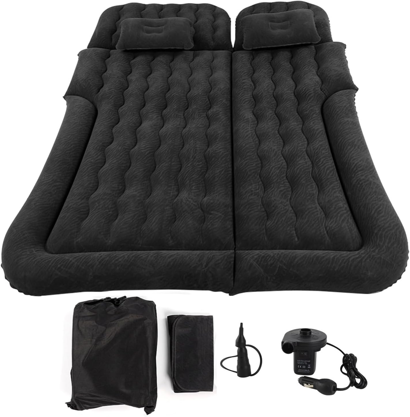 Car Air Bed 2‑in‑1 SUV Inflatable Mat Mattress Multifunction Soft Sleeping Rest Cushion Travel Fit for Traveling Universal(Black)