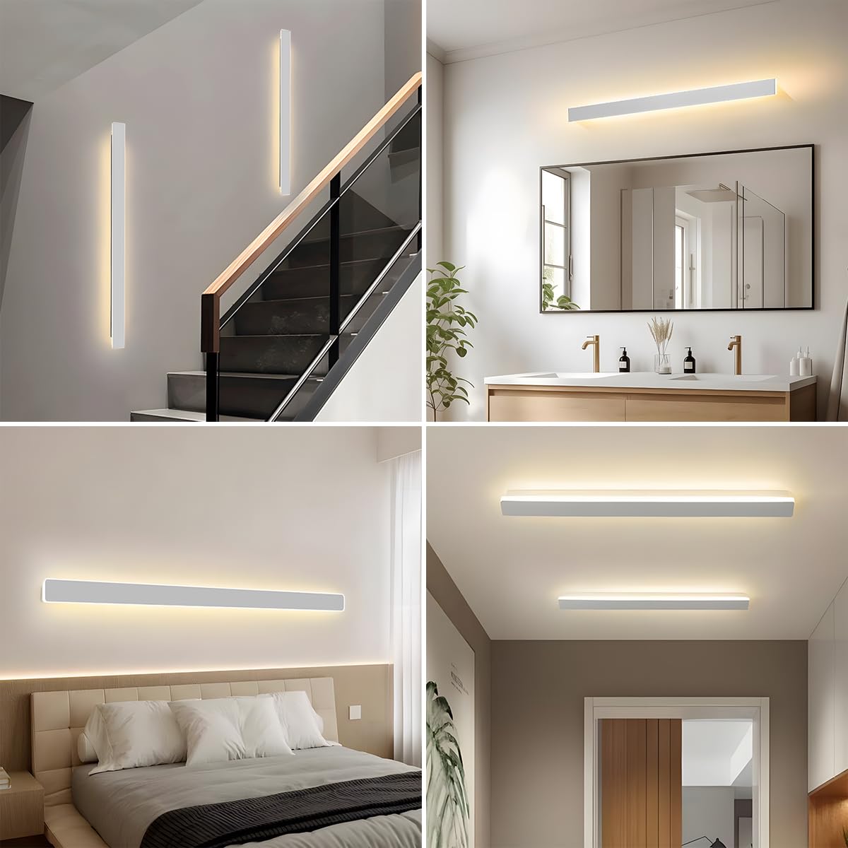 LED Wandleuchte Innen Dimmbar,38W Wandlampe mit Fernbedienung 2.4GHz,10-100% Helligkeitseinstellung Wandbeleuchtung für Schlafzimmer Wohnzimmer Korridor Treppenhaus,Weiß 100CM 110-240V