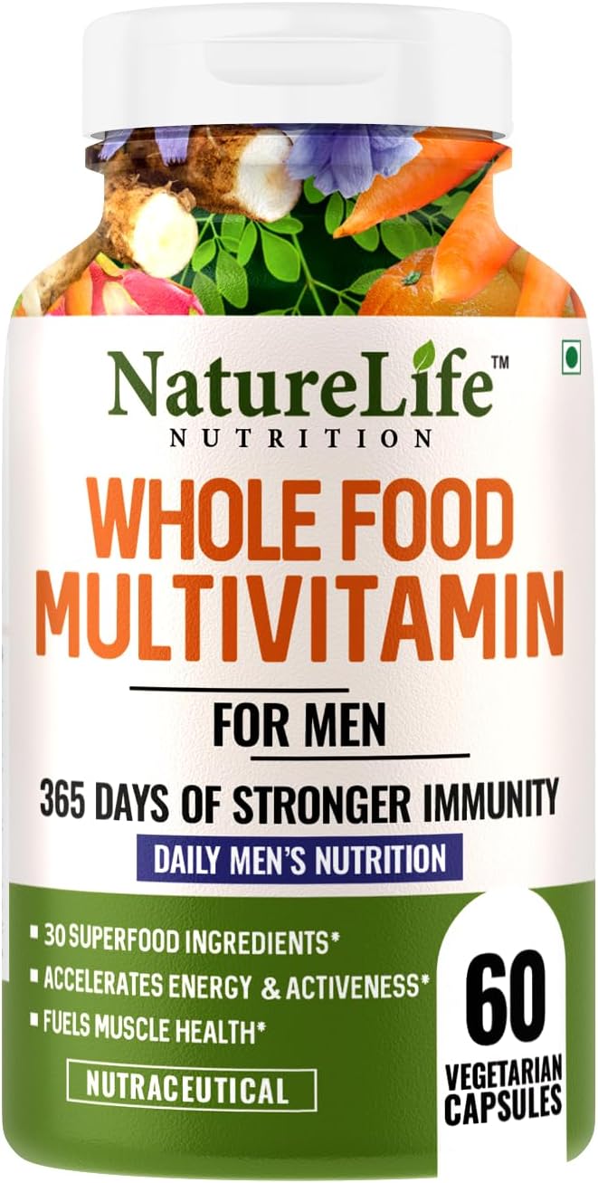 Nature Life Nutrition WholeFood Multivitamin for Men | Anti-oxidants, Energy, Metabolism, Immunity & Muscle Function - 60 Veg Capsules