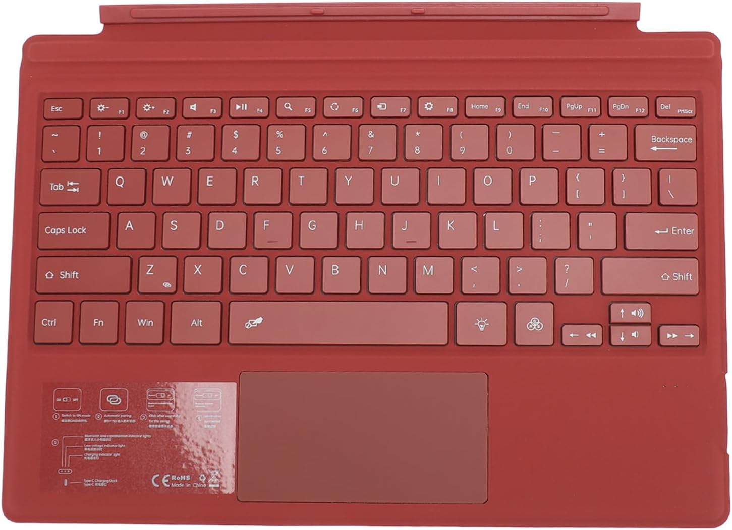 FOSA Tablet Keyboard, Bluetooth5.0 450mAh Magnetic Keyboard for Pro 3 4 5 6 7 for Videos (Red)