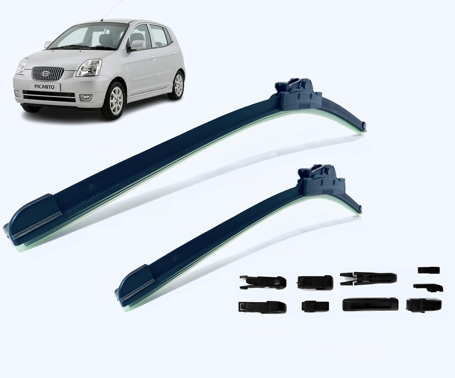 Coppa Spazzole Tergicristallo In Gomma Per Kia Picanto (2004-2011) – Kit Con 9 Attacchi