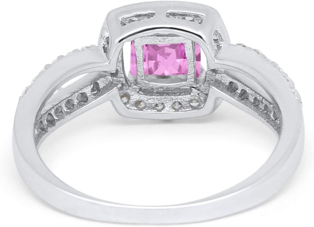 Blue Apple Co. Dazzling Split Shank Halo Wedding Engagement Ring Princess Cut Square Cubic Zirconia 925 Sterling Silver