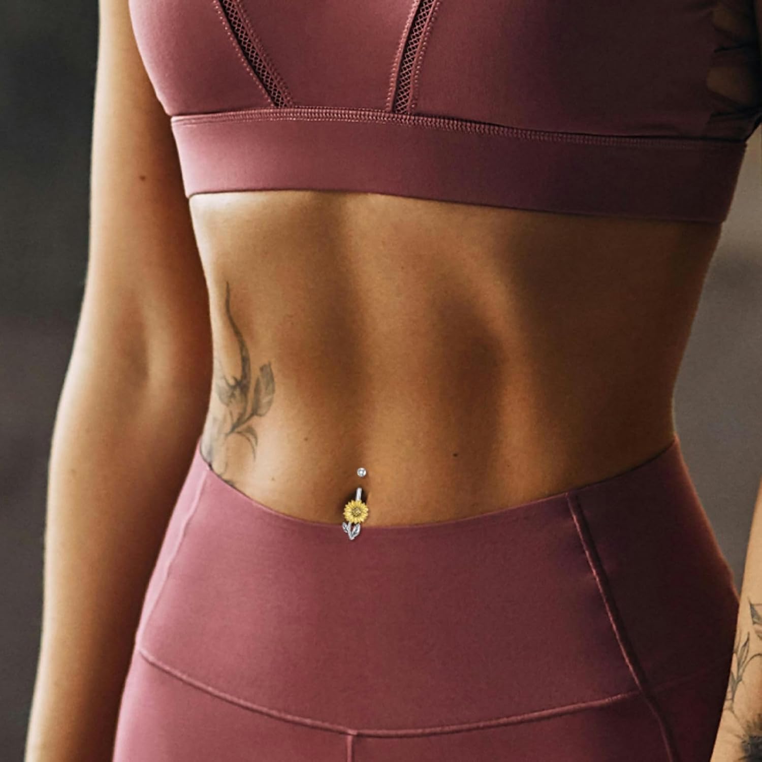 Sunflower Belly Button Ring 925 Sterling Silver Sunflower Navel Ring Flower Dangle Belly Piercing Jewelry for Women - Image 2