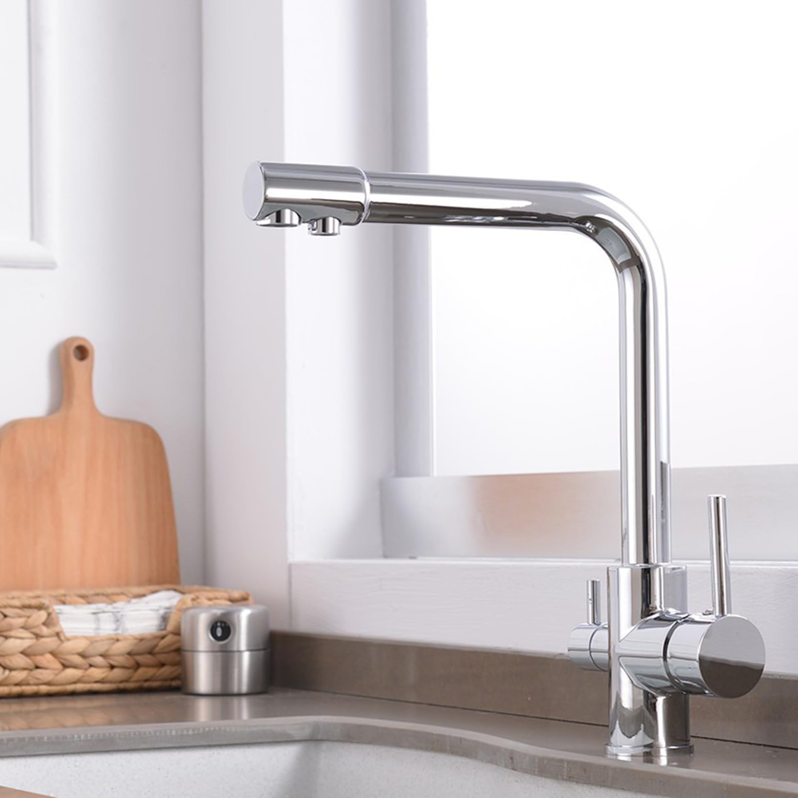ZYCHSJXA 3 Way Kitchen Mixer Tap Taps Brass 2 Handles-Chrome Plated