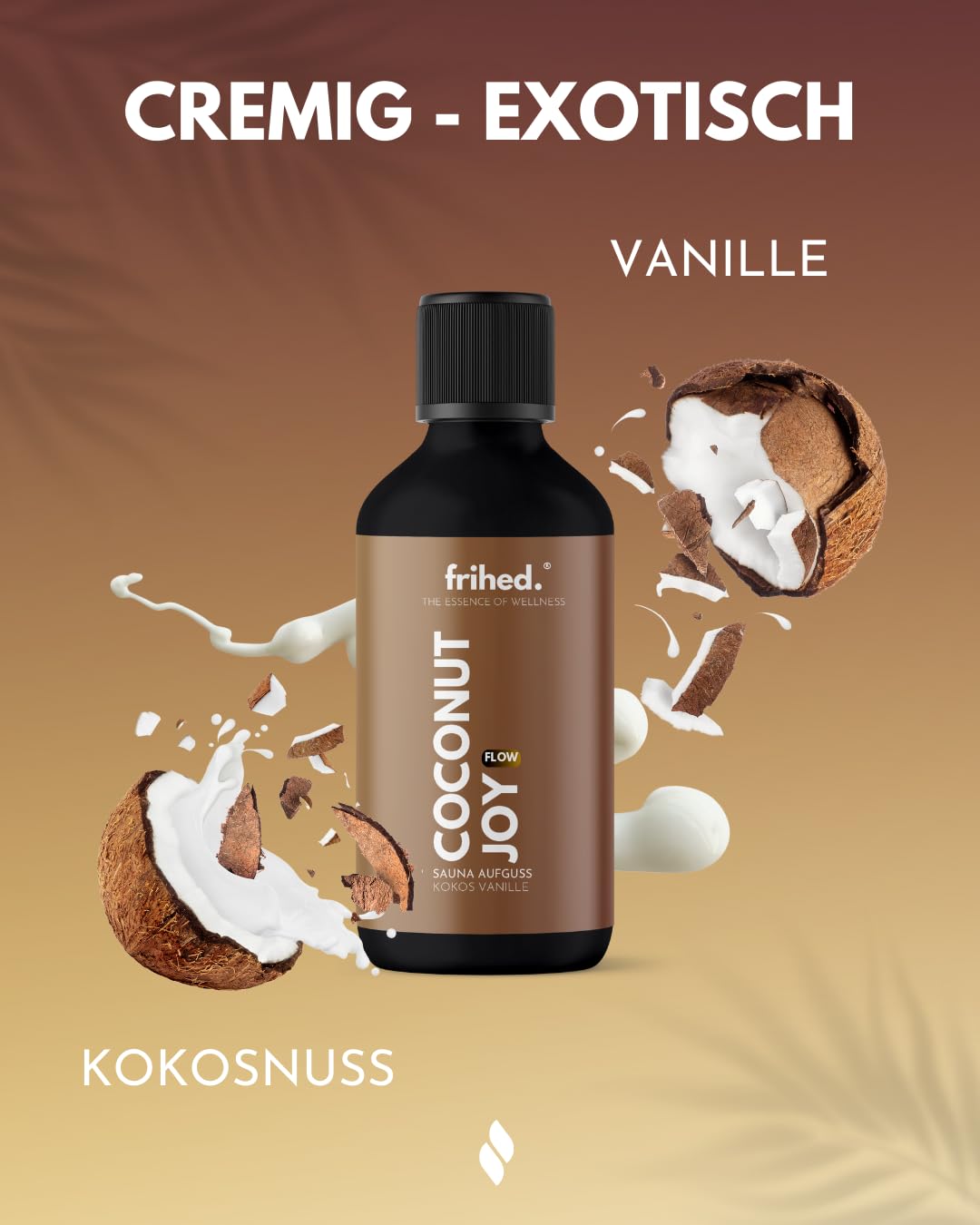 Frihed. Coconut Joy - Aceite de sauna de coco y vainilla altamente concentrado, exótico, fragancia de larga duración, botella de cristal, fabricada en Lüneburg