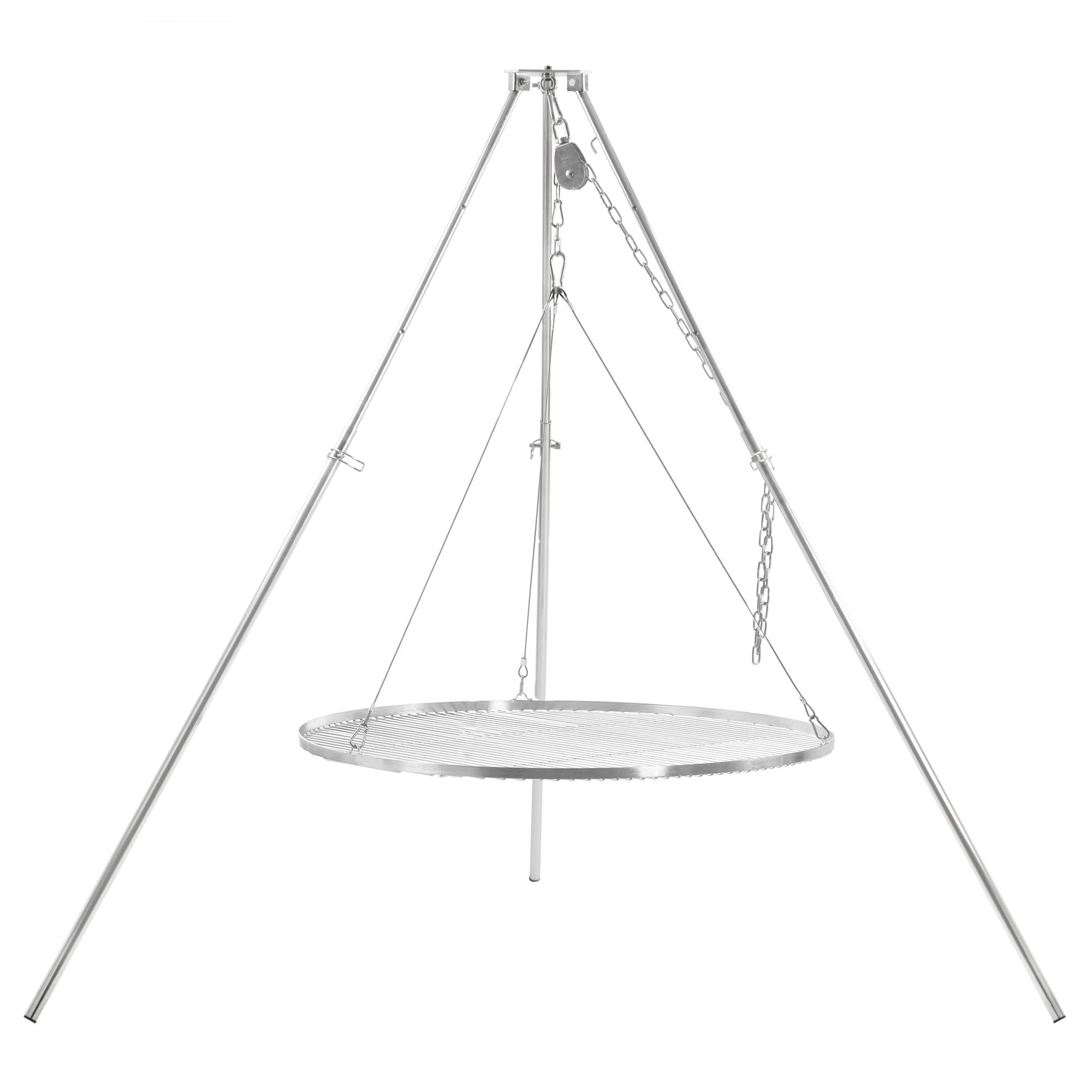 BBQ-Toro Barbecue a treppiede con griglia, 119-184 cm, girevole, in ferro, con griglia, da appendere, in acciaio inox, diametro 90 cm