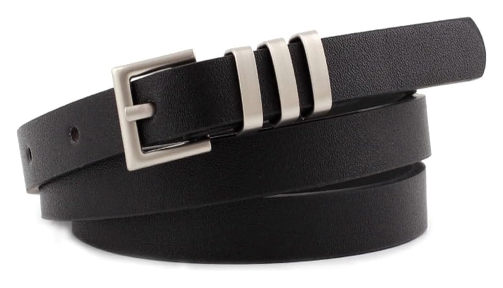 dfEDRd Ladies Waist Belt, 105cm Ladies Simple Thin Pure Color Leather Belt Women Silver Pin Buckles Jeans Waistband Accessories(Black)