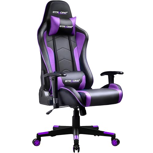 GTRACING Gaming Chair with Bluetooth Speakers Music Video Game Chair Audio Ergonomic Design Heavy Duty Office Computer Desk Chair GT890M Purple - Purple