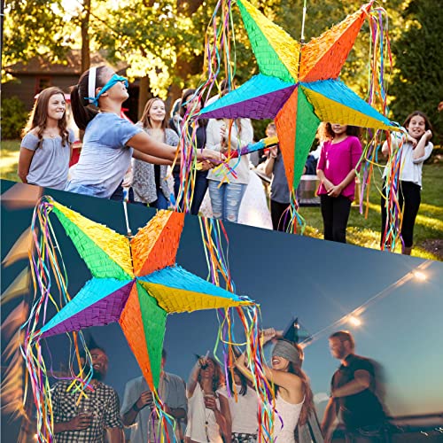 Auihiay Rainbow Star Piñata Foldable Pinata Festive Star Pinatas for Cinco De Mayo, Mexican Taco Party, Fiestas Party, Kids Adults Birthday Party, Anniversary, Baby Shower Decorations