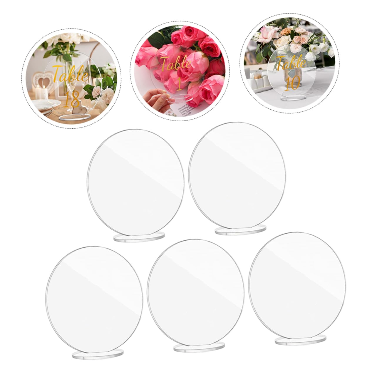 GLEAVI 3 Sätze Runde Transparent Tischkarten Hochzeitsplatzkarten Mit Basis Für Veranstaltungen Für Hochzeiten Partys Und Besondere Anlässe 5 Stück * 3