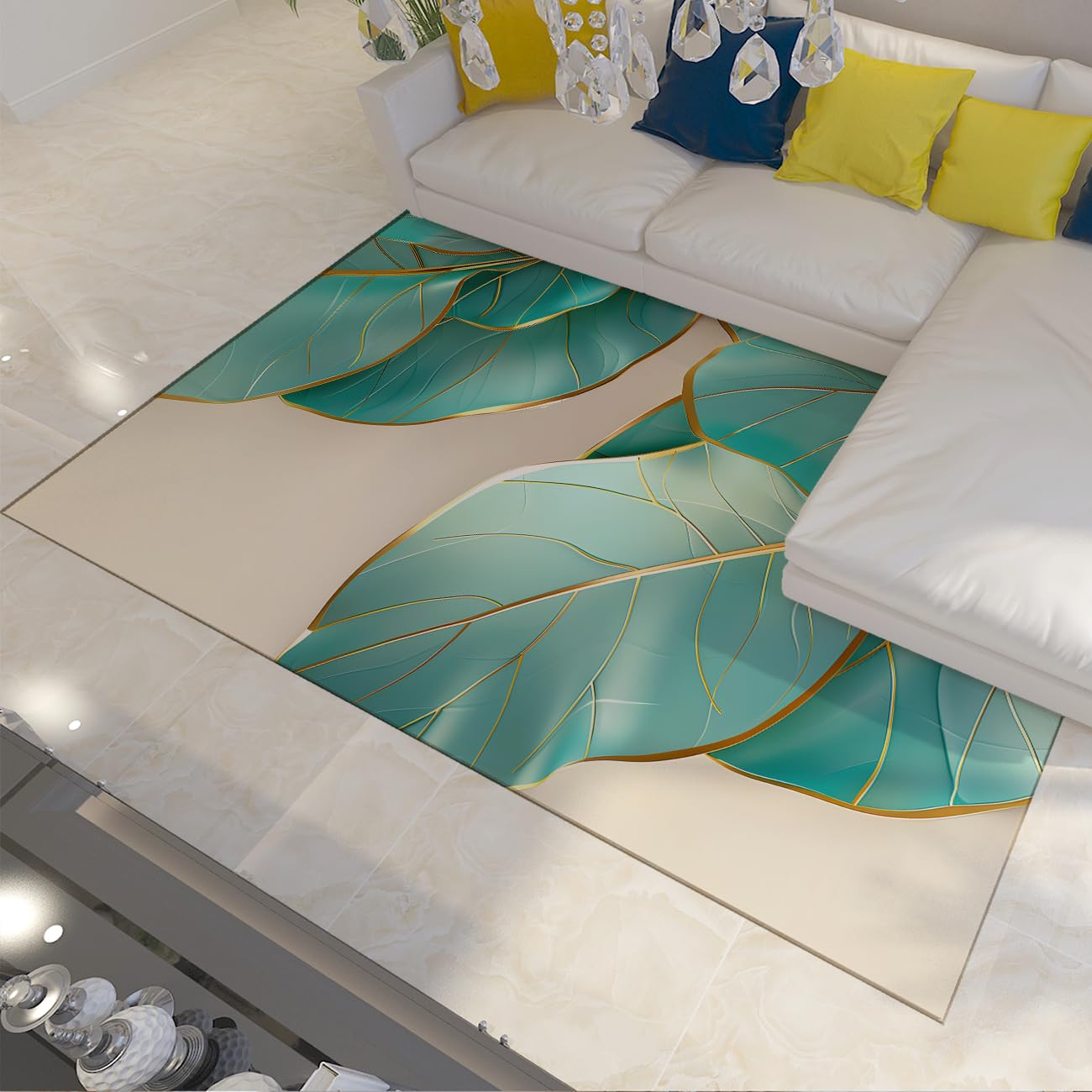 Tapis de chevet lignes or et vert émeraude style abstrait