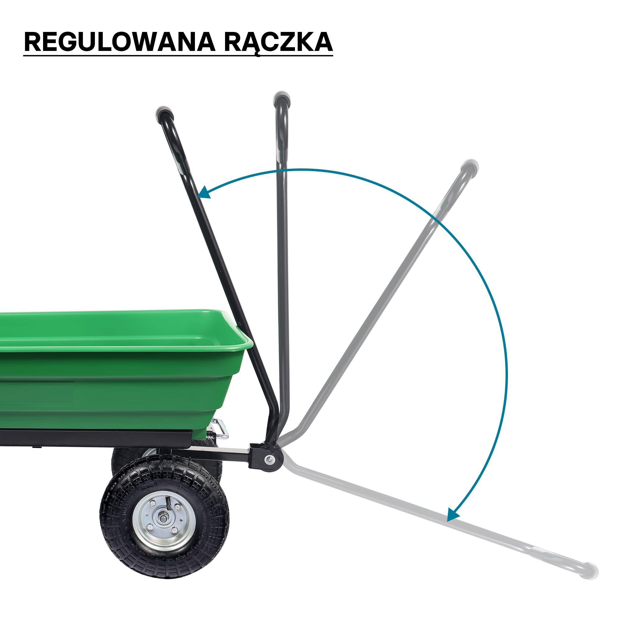 Wiltec Wózek ogrodowy z funkcją pochylenia do 240 kg nośności, wanna plastikowa o pojemności 75 l, wywrotka transportowa na 4 kołach
