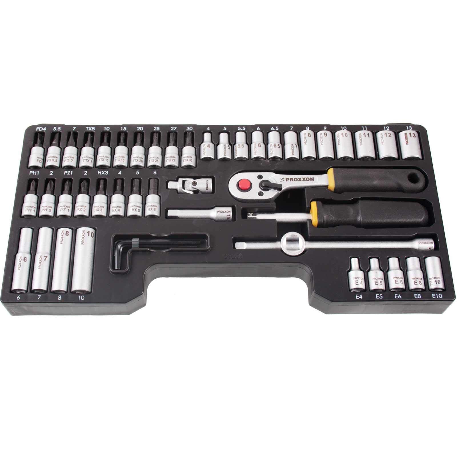 PROXXON 23 280 2223280-Estuche Industrial 1/4" pcs, Multicolor, 10.2 cm, Set de 50 Piezas