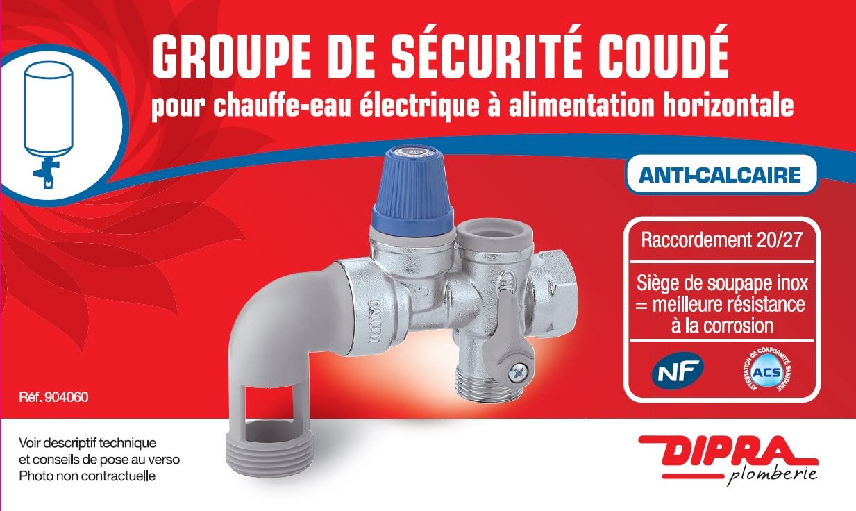 Dipra 904060 Groupe sécurité coudé Anti-calcaire Chauffe Eau, Bleu