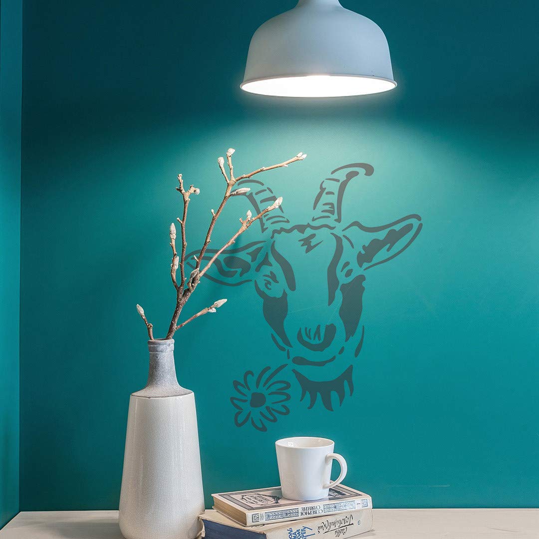 FINGERINSPIRE Goat Flower Stencil - 11.8x11.8 Inch Farmhouse Painting Template