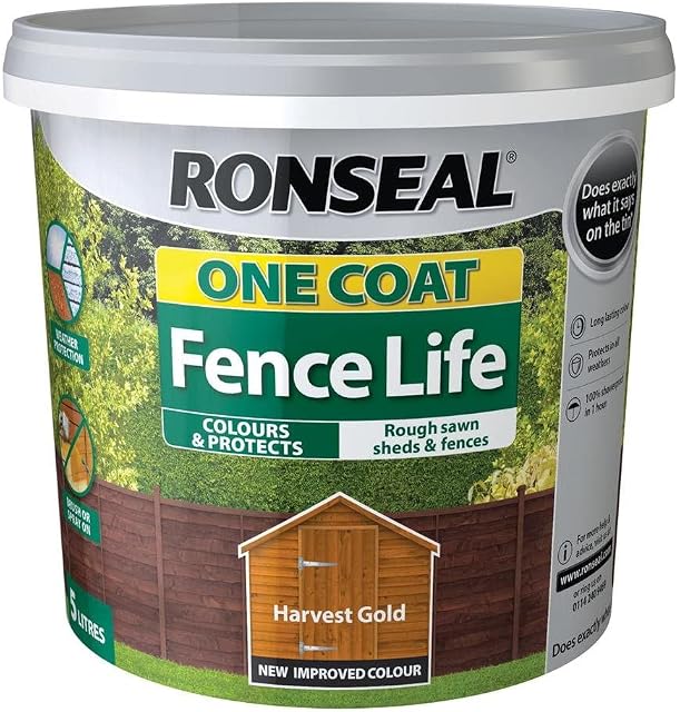Ronseal RSLOCFLHG5L One Coat Fence Life, Harvest Gold, 5 Litre