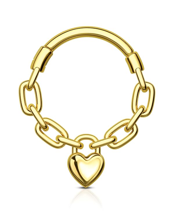 Agrewd 16G Gold Septum Rings Heart Chain Septum Jewelry Dainty Helix Daith Earrings for women Stainless Steel Helix Daith Piercing Jewelry by Agrewd - Used condition - US$8.99
