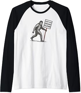 Keep Our Oceans Clean | Bigfoot Sasquatch Raglan Baseball Tee