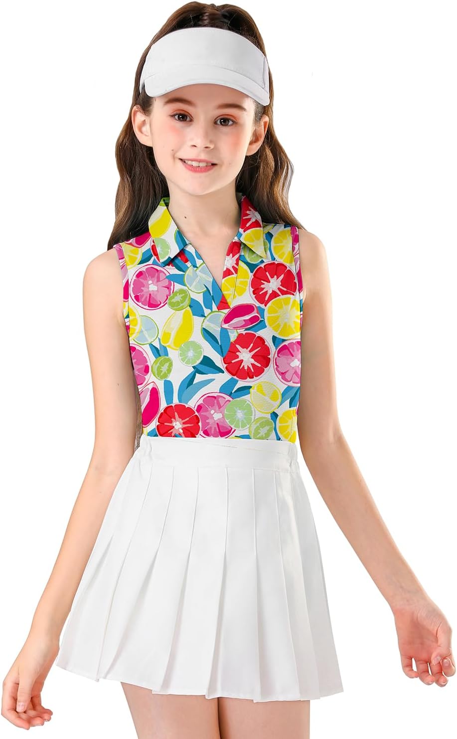 Soneven Girls Sleeveless Polo Shirts Button UP Golf Tennis T-Shirts with Collared Quick Dry Tank Tops for 4-14 Years