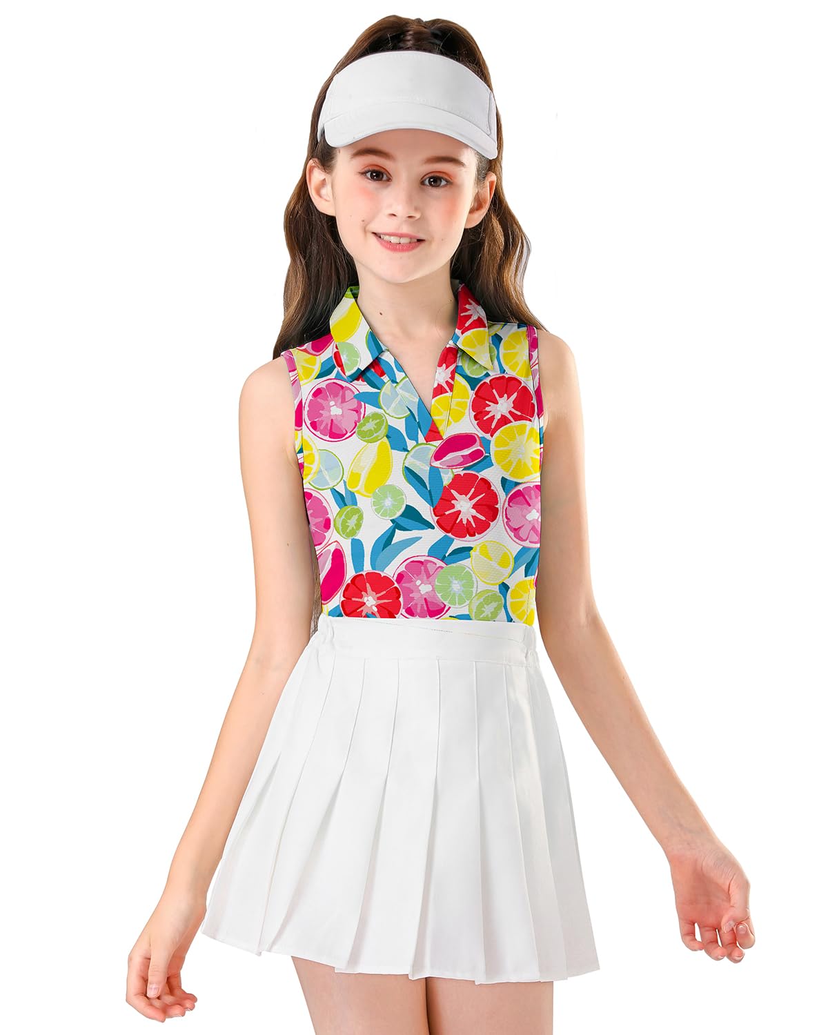 Soneven Girls Sleeveless Polo Shirts Button UP Golf Tennis T-Shirts with Collared Quick Dry Tank Tops for 4-14 Years