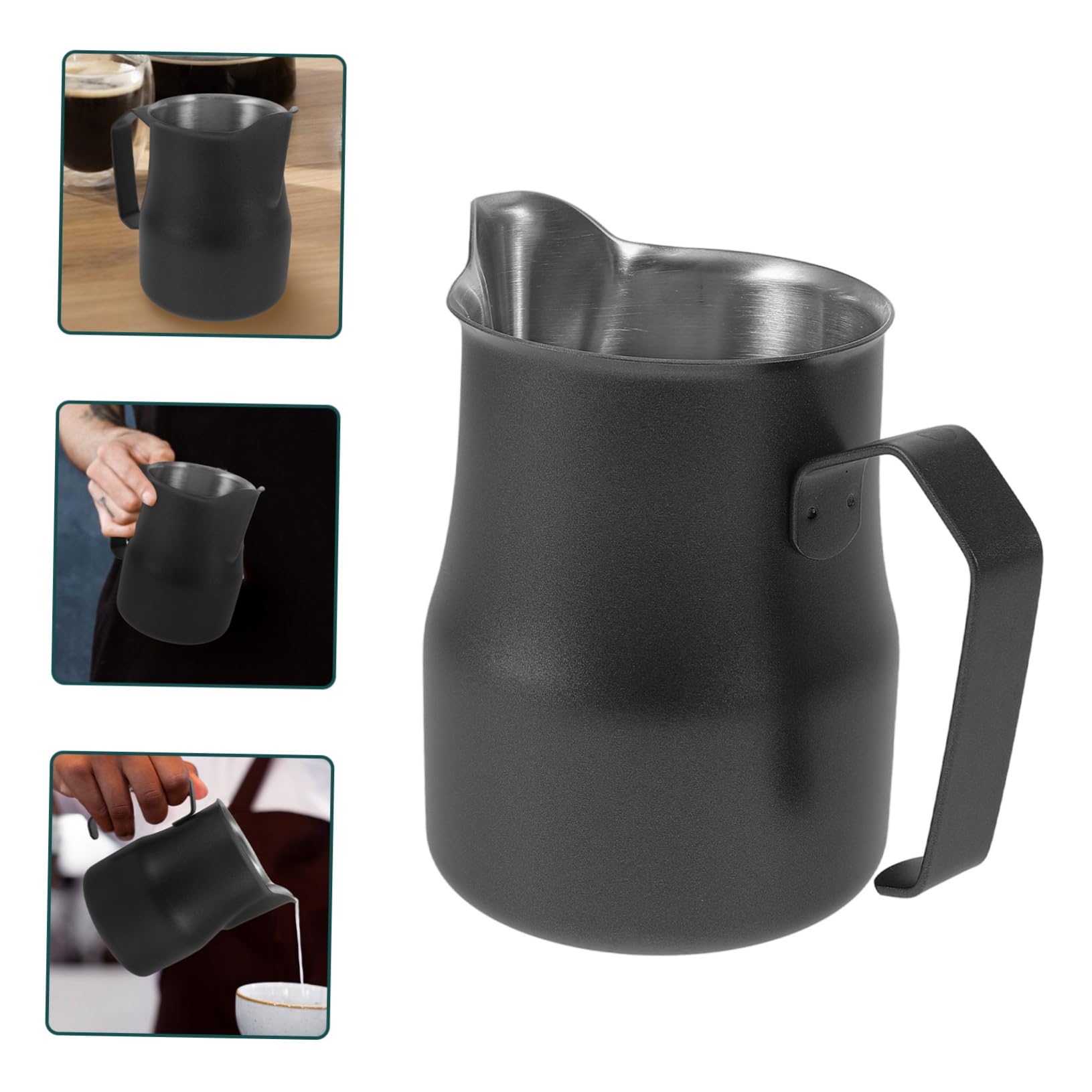 Lurrose 2 Piezas Taza de café con leche portátil desnatadora boca Fabricante y lanzador de café de leche taza o leche jarra metálica tazas inoxidables Acero inoxidable Negro