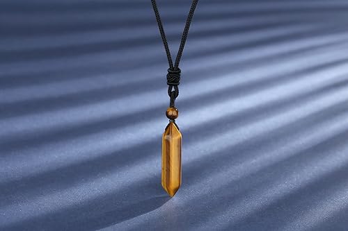 Vista 14 de YATOJUZI Collar de piedra de cristal curativo de obsidiana, collar con colgante hexagonal puntiagudo, cuerda ajustable, collar de piedras preciosas