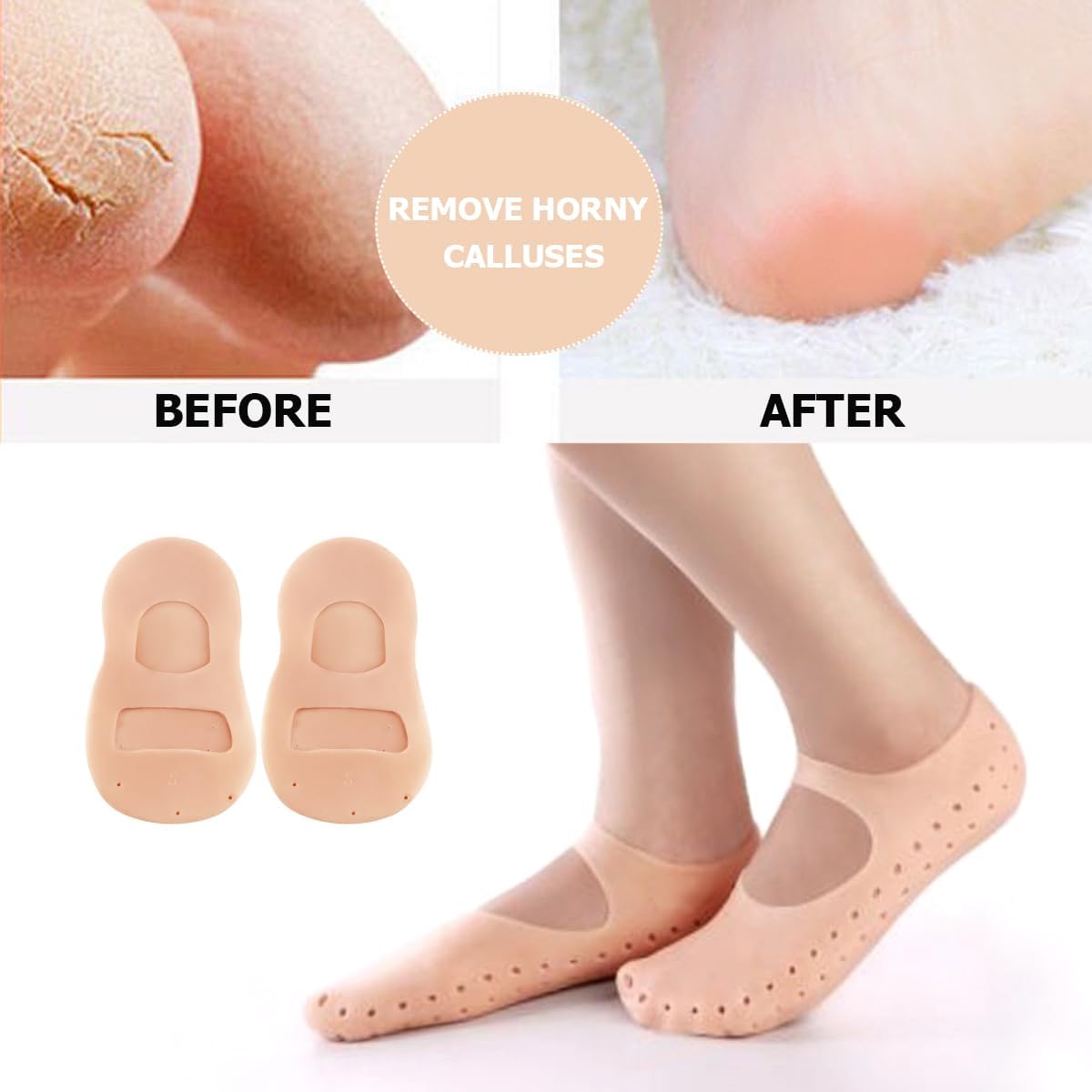 Silicone Socks - Moisturising Gel Socks for Dry Cracked Feet - Anti Crack Protector (Large)