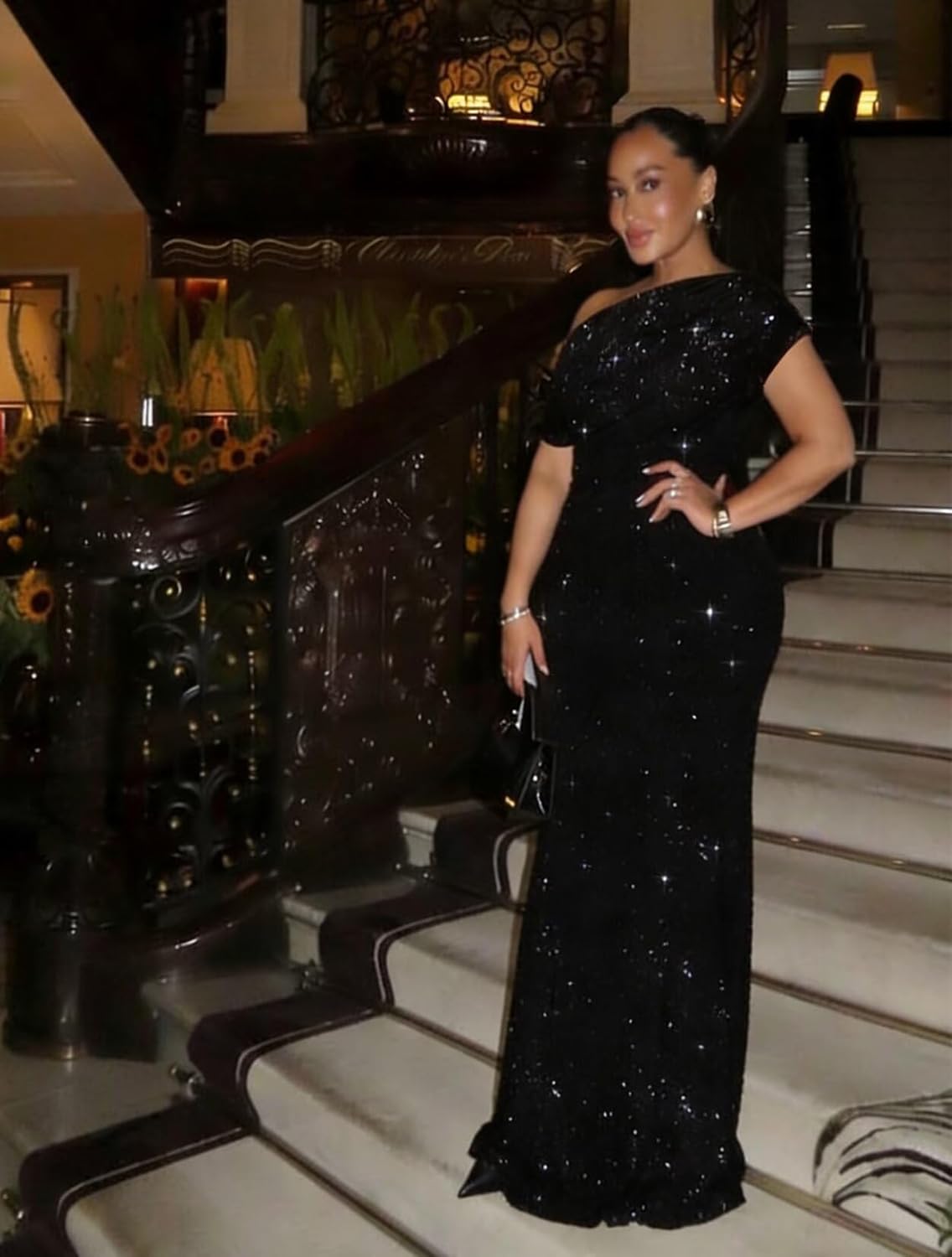 Off Shoulder Mermaid Prom Dresses Sparkly Sequin Long Bodycon Evening Party Wedding Guest Dress - Image 2