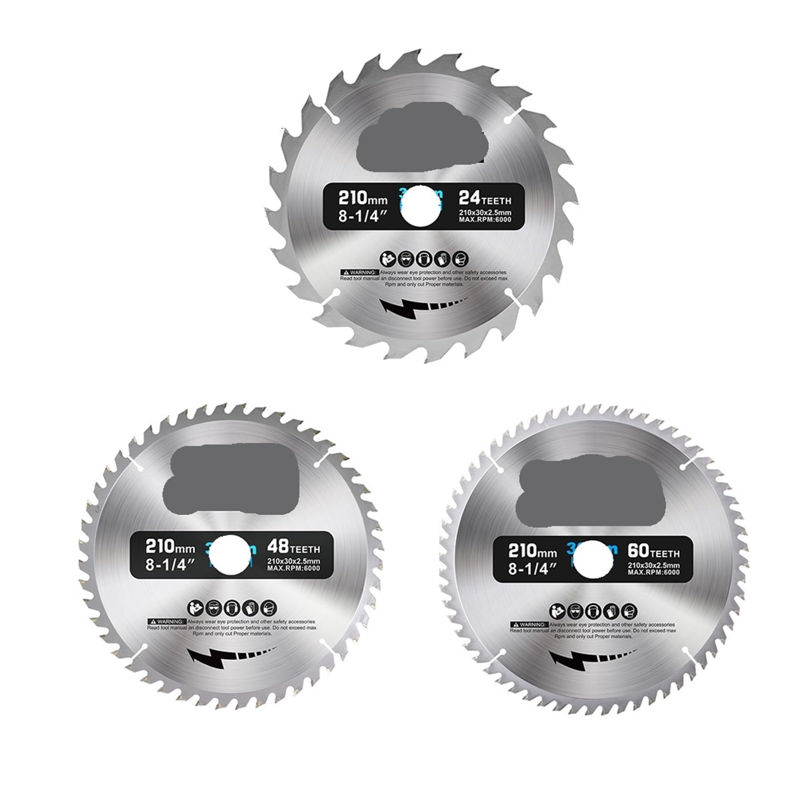 Lama for circolare Diametro 210mm Denti 24T 48T 60T 80T Disco da taglio for legno con punta in metallo duro TCT Utensili for la lavorazione del(3pcs Set)