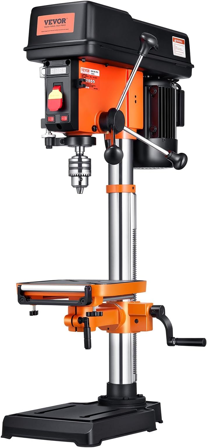 VEVOR 304.8mm 750W 440-2580RPM Variable Speed Workbench Drill with 0-45° Tilt Work Table LED Work Light X-Ray Positioning for Wood and Metal