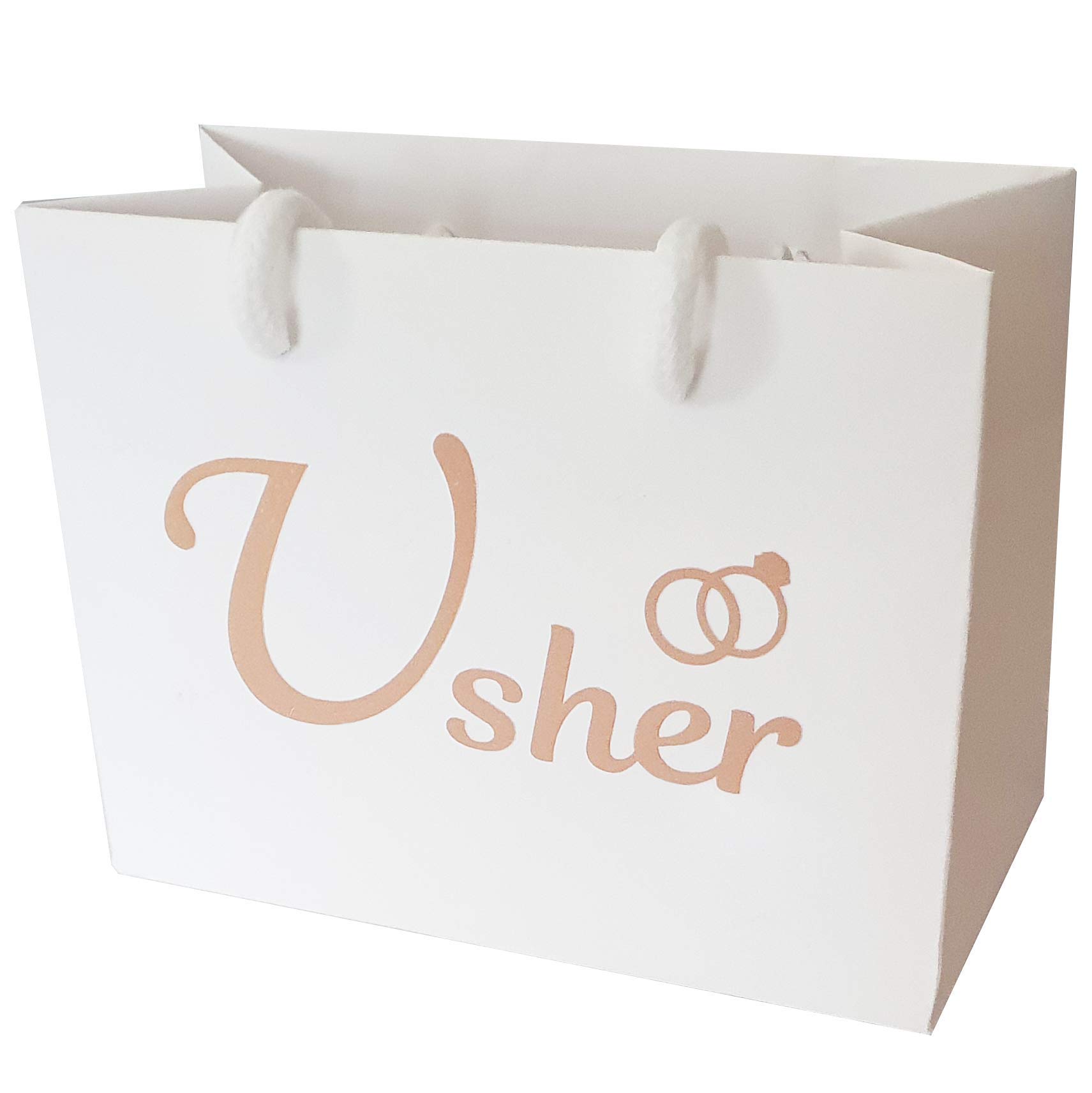 Small Wedding Gift Bags - White and Copper Gold Gift Bag with Rope Handles and Tissue Paper - Favours (Usher)