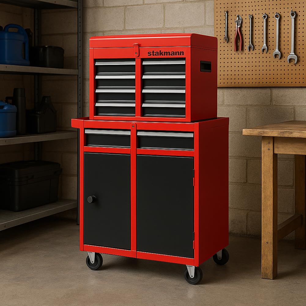 Carrello Portautensili 2in1 con 5 Cassetti e 1 Sportello, Carrellino in Acciaio per Attrezzi Multiuso, Armadietto Staccabile con Ruote, Ideale per Officine, Garage, Fai da Te 53 × 28 × 103,5