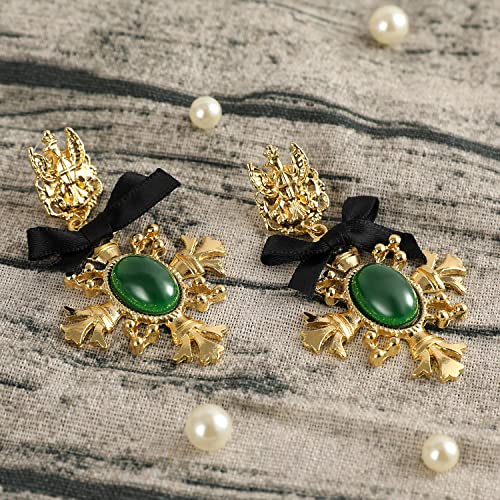 Foessd Cross Gold Statement Dangle Earrings - Baroque Vintage Bow Big Drop Earring With Cabochon Emerald Gemstone Gothic Religious Costume Jewelry Accessory Birthday Graduation Christian Gift For Women Girls #TOP2