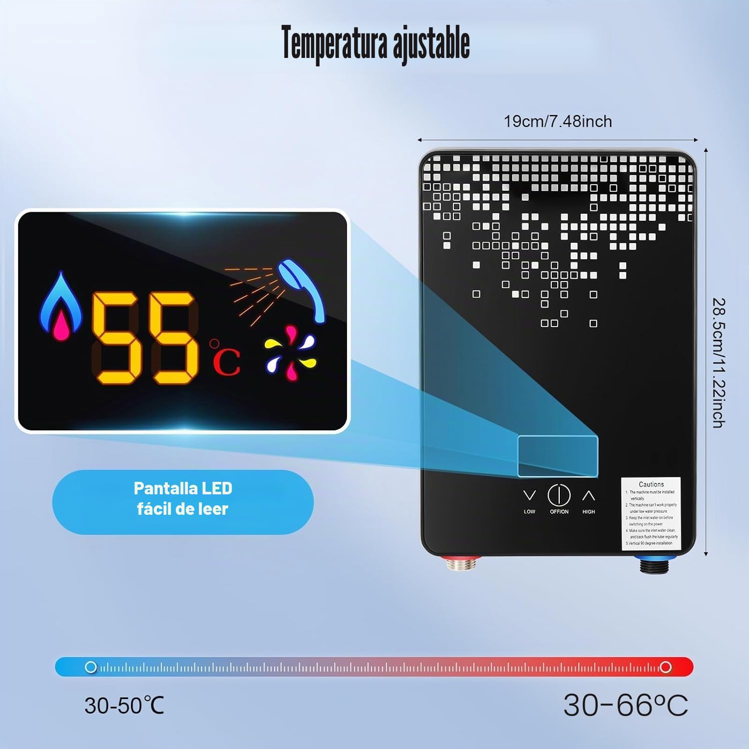 Calentador de agua eléctrico mini 6500 W 220 V, con pantalla LED y protección IPX24, agua caliente instantánea para ducha, cocina, lavabo, compacto, montaje en pared, incluye cabezal de ducha