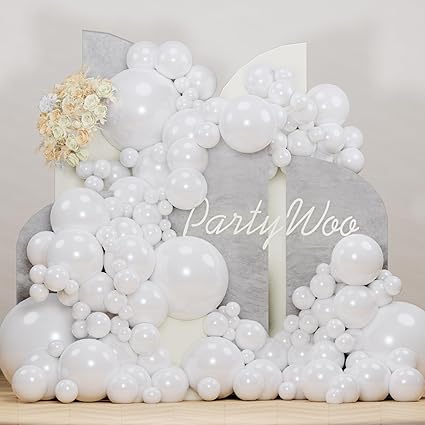 Pearl White Balloons Arch Kit - 72 Piece Double Stuffed Balloons With Garland Strip