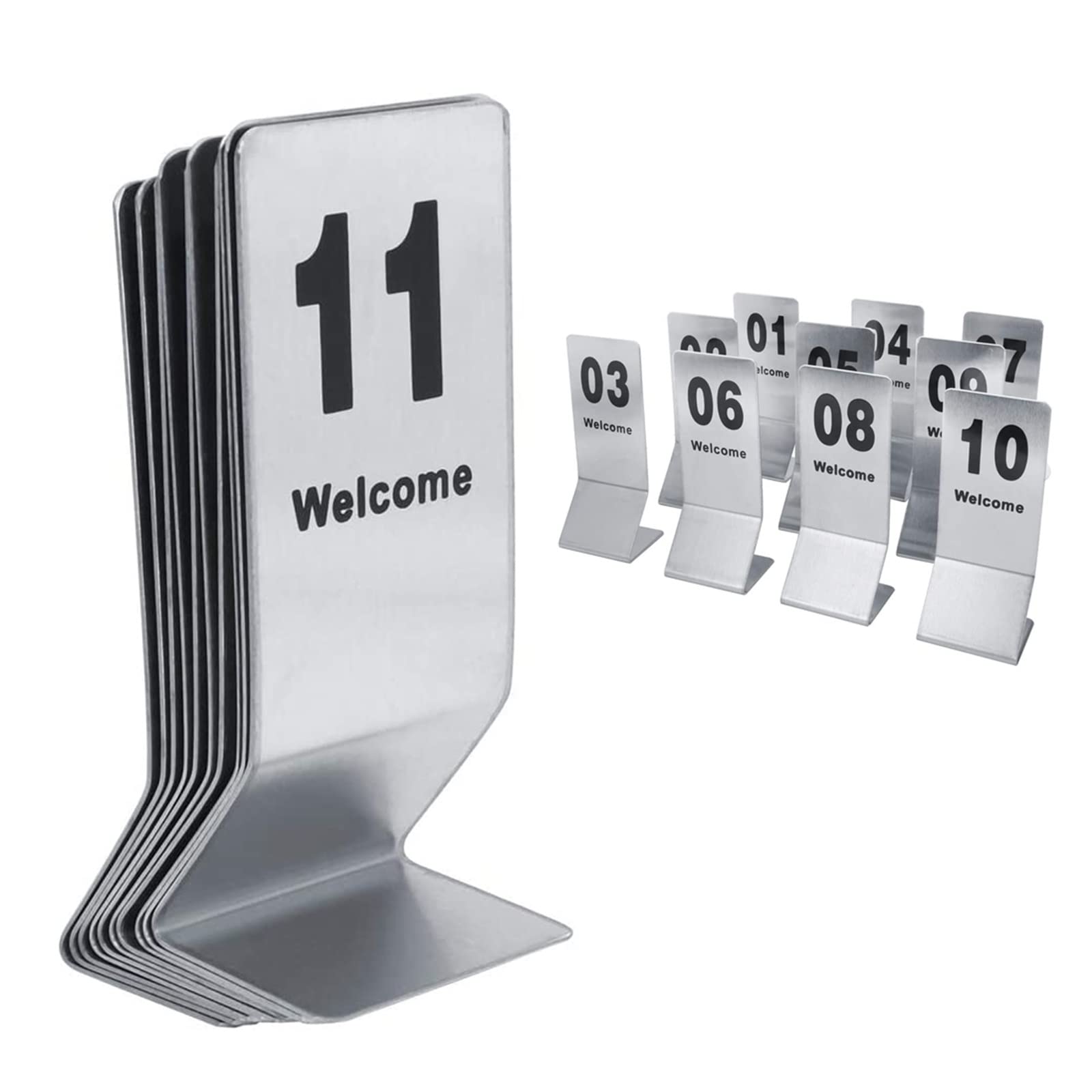 MYUYEE Standing Table Number Cards 1-25 1-50 Place Cards, Stainless Steel Restaurant Weddings Table Numbers Holder With Double-Side Black Numbers, Elegant Tabletop Decorati(45682-155 * 60Mm)