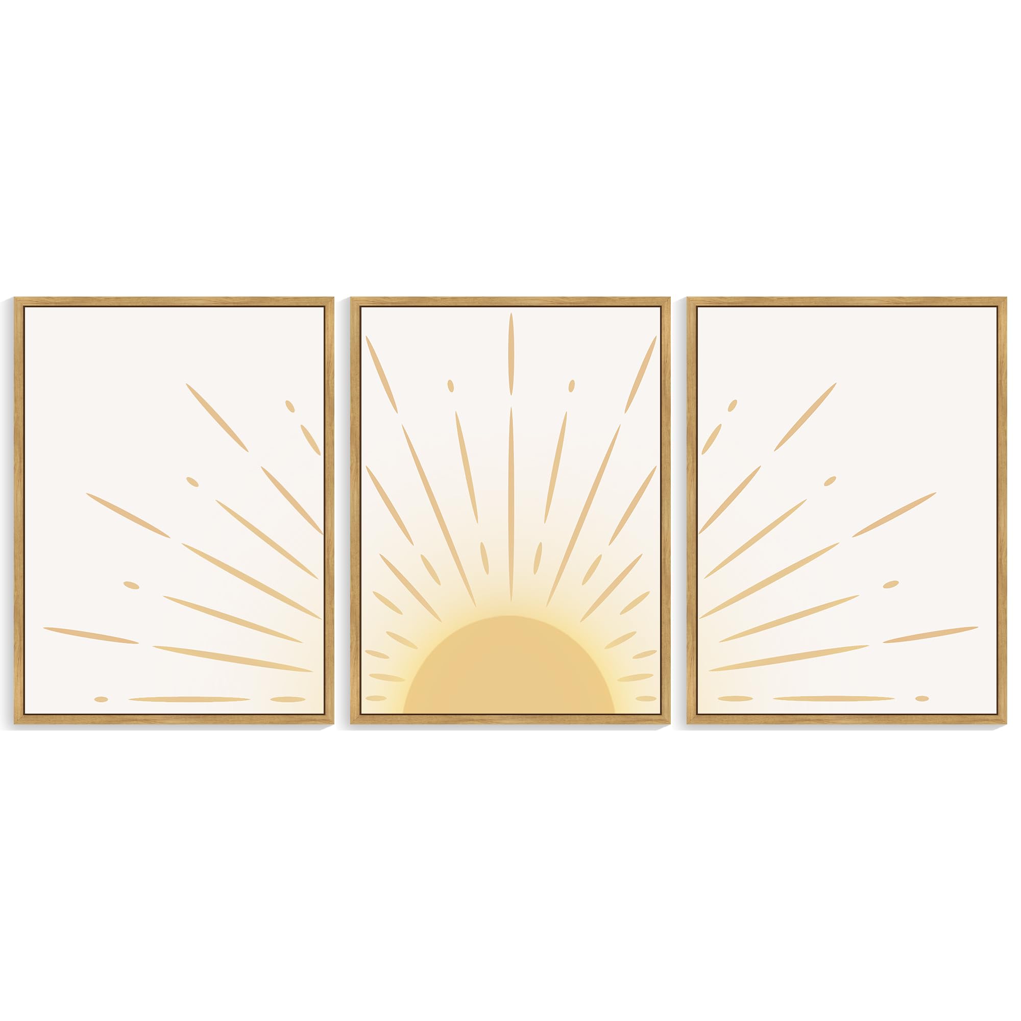 Drsoum12x16in Boho Sun Wall Art Wood Canvas Framed Bohrmain Decor Nature Line Art Mid-Century Modern Prints Nursery