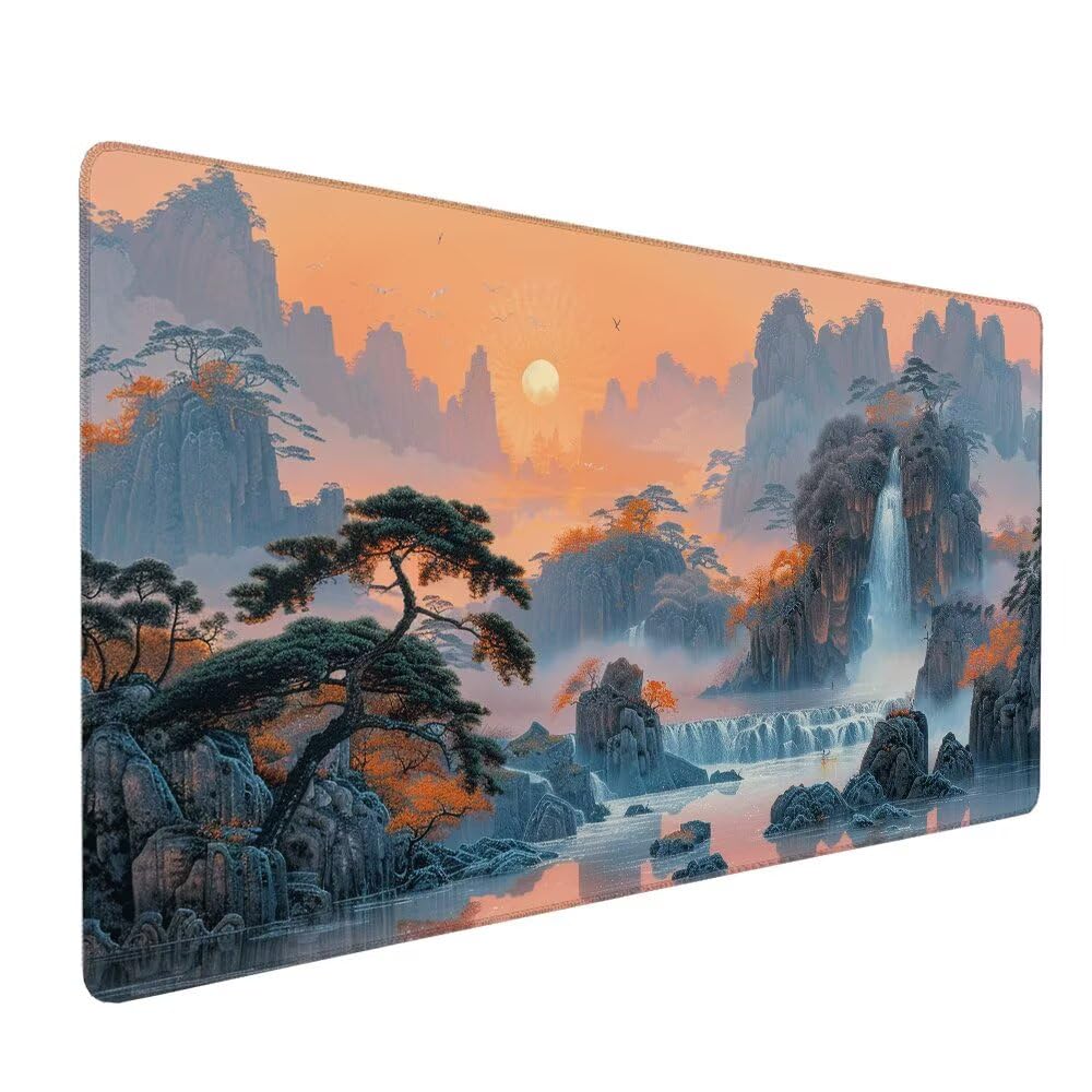 Giapponese Tappetino Mouse XXL 1000x500x3mm, Gaming Tappetino Mouse Paesaggio Mousepad con Base in Impermeabile Gomma Antiscivolo per Tastiera, PC, Computer Ufficio Idea Regalo Festa del Papà X-904