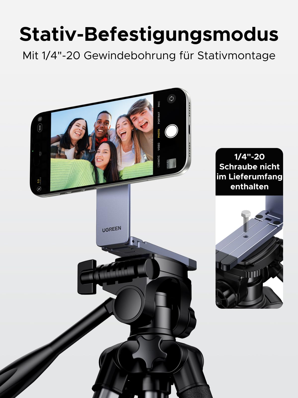 UGREEN Magnetisches Handy Stativ, Aluminium Magsafe Stativ, Mit 1/4"-20 Gewindebohrung, Multifunktionaler Tragbarer Selfie-Stick Kompatibel mit iPhone 17 16 15 14 13 12 Sumsung und Magsafe Hülle